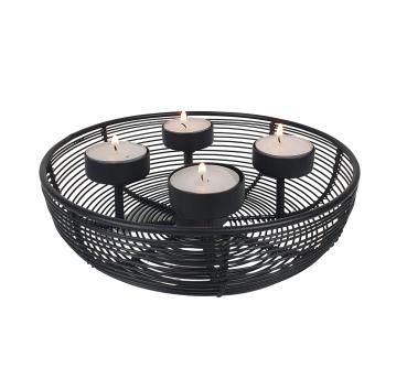 Preview: Adventskranz Metallschale schwarz Ø 20,5cm mit 4 Teelichtern